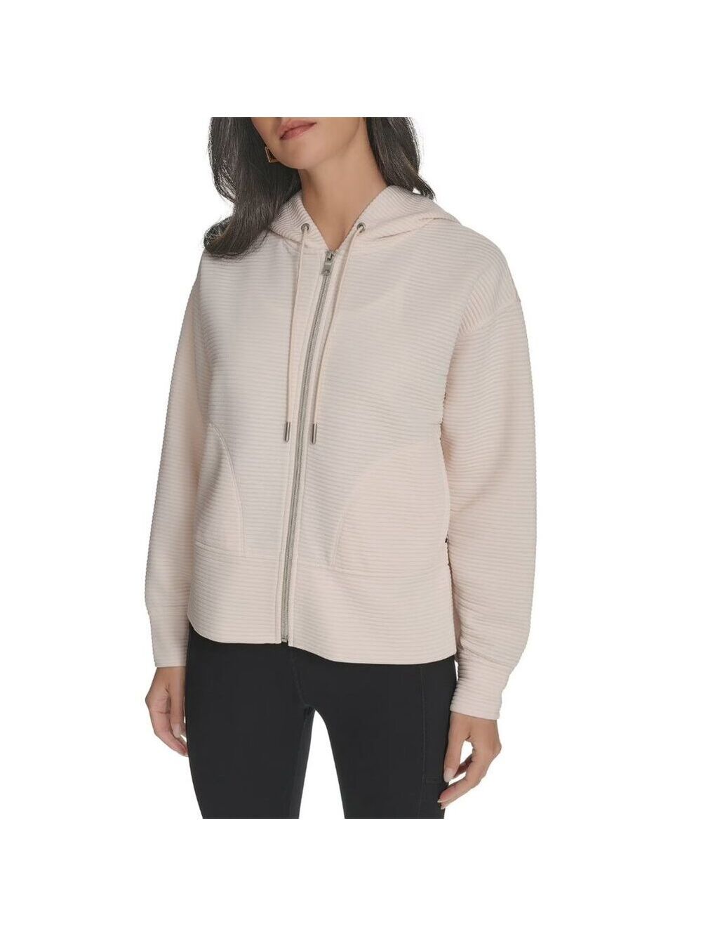 DKNY Women's Full Zip Tech Hoodie Jacket Sand Large NWT
